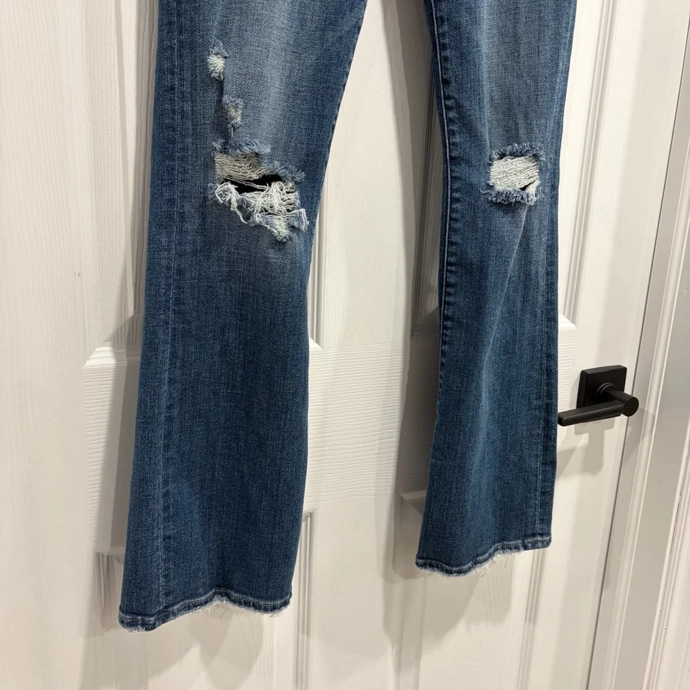 2/$25 Abercrombie & Fitch Blue Distressed Harper Low Rise Skinny Boot Cut Jeans - Picture 3 of 7